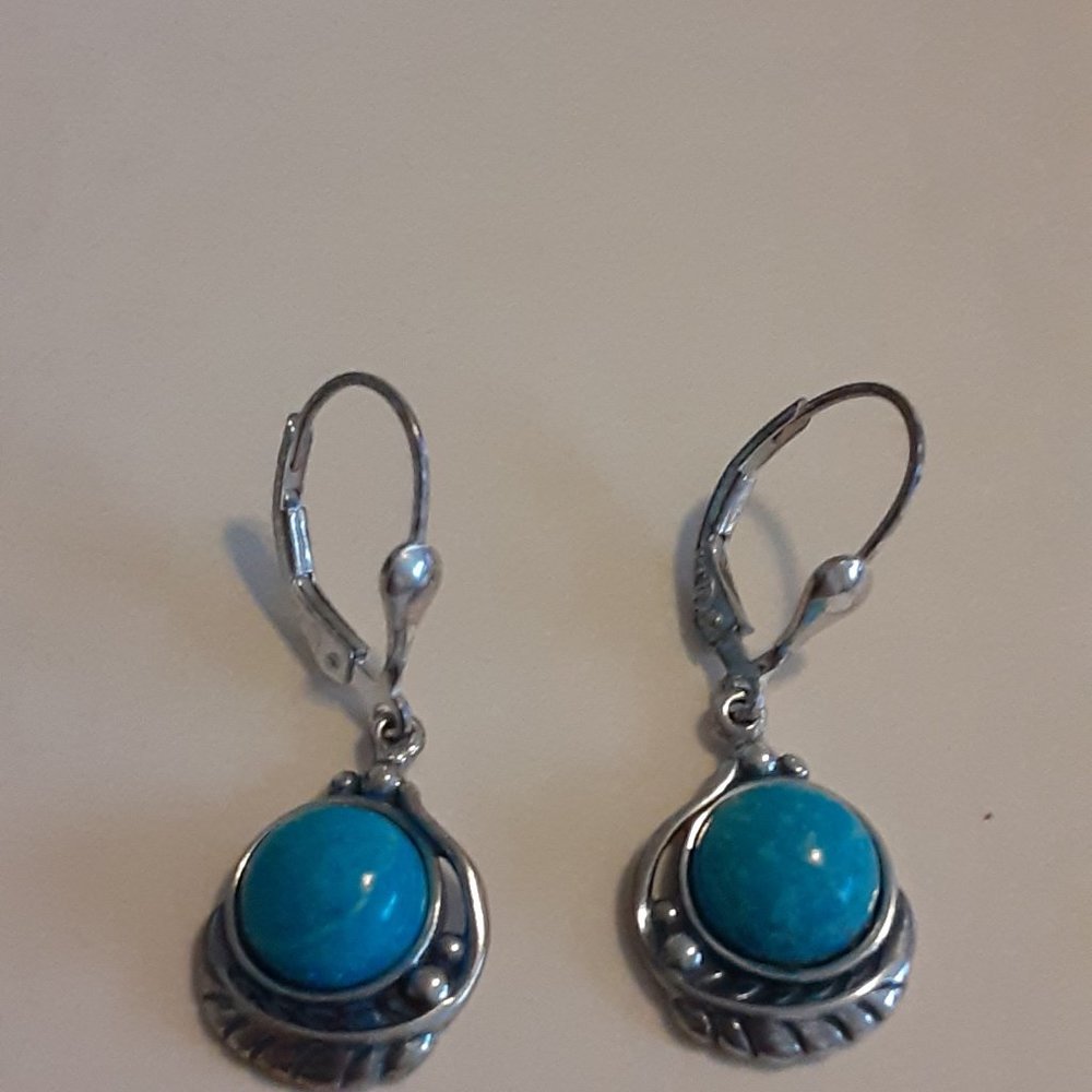 Sterling Gemstone Leaf Lever-Back Earrings - Picture 6 of 11